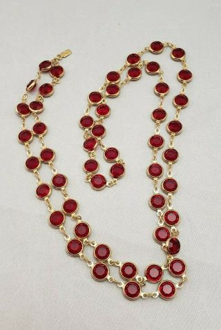 Red Siam/Ruby Colored Swarovski Crystal Bezel Set Flapper Style Vintage Necklace 8