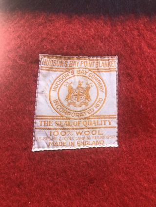 Vintage Hudson’s Bay 4 Point Blanket 100 Wool England Red Black 86 X 70 2