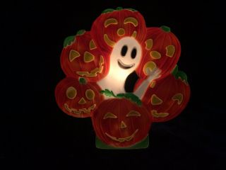 Vtg 18 " 1996 Union Pumpkin Wreath With Ghost Halloween Blow Mold With Light