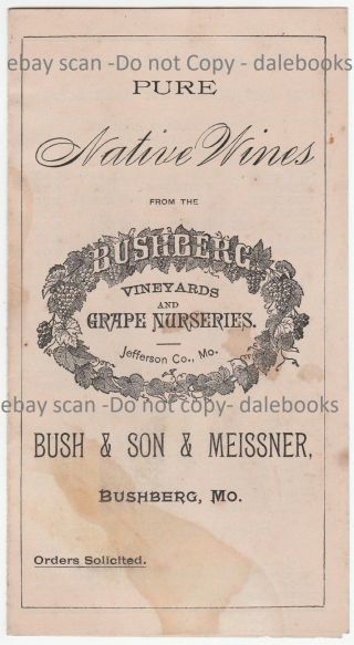 X Rare Advertising Pamphlet - Bushberg Mo Vineyards - Wine 1875 St Louis Winery