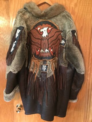 Xxxl Vintage Exclusivos Baez Native American,  Biker Jacket,  Cowhide,  Animal Fur