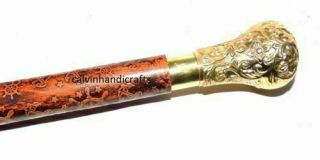 Designer Brass Head Handle Wrapped In Leather Wooden Walking Stick Handmade Cane