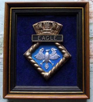 Old Vintage Hms Eagle Painted Royal Navy Ship Badge Crest Shield Plaque