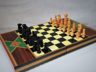 Vintage Large Chess Set And Backgammon Spanish Granada Inlay