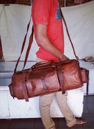 Vintage Luggage Overnight Weekend Gym Leather Travel Bag Men 22 "