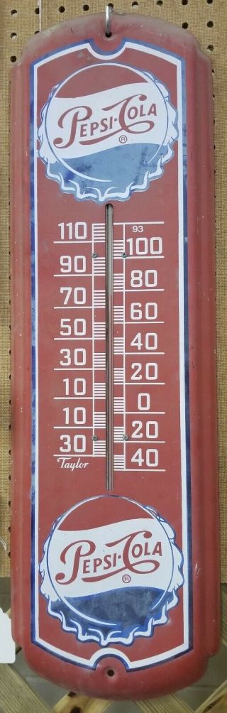 Vintage Pepsi Cola Thermometer 27 " X 8 " Tall Metal Sign