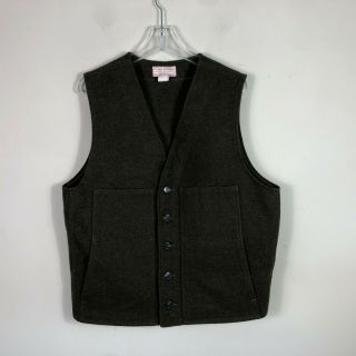 Vintage Filson Military Green Vest Size 46 Large Virgin Wool Hunting Vest Euc
