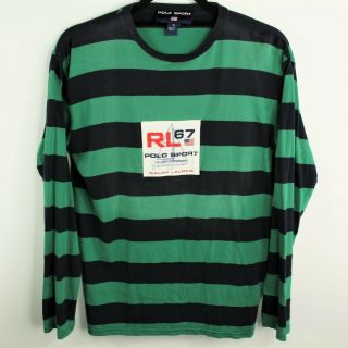 Vintage Ralph Lauren Polo Sport Stripe Shirt Big Logo Spell Out Color Block Sz S