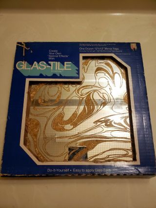 Vintage Hoyne Glass Tile Gold Swirl 5pc.  Glas 12 X 12 Mirror Tile Retro
