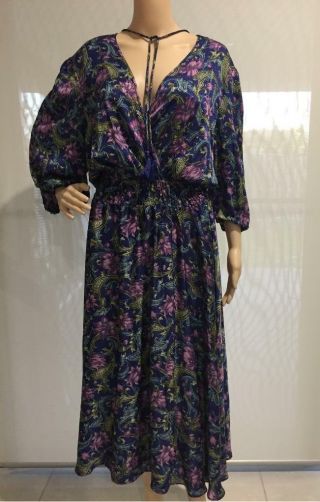 Diane Freis Floral 80s Faux Wrap Boho Gypsy Party Vintage Dress / Size
