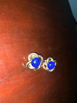 Vintage Christian Dior Back Clip - On Earrings Faux Gold & Lapis 3