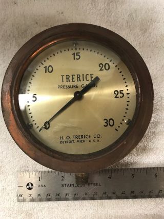 Trerice Pressure Gauge Co.  Steam Brass Steampunk Vintage 1/4 " Thread 6 " Diam