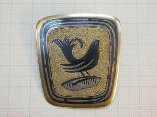 Folk Brooch Bird Sterling Silver 875 " Northern Chern " Ussr Soviet Russia