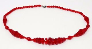 Vintage Red Glass Beaded Western Germany Necklace 16 "