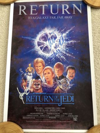 Very Rare Star Wars Return Of The Jedi Poster Signed By Fisher,  Ford,  Hamill