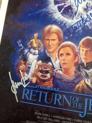Very Rare Star Wars Return of the Jedi Poster signed by Fisher,  Ford,  Hamill 2