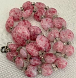Antique/vintage Czech Art Deco Mottled Pink Glass Beaded Sterling Necklace
