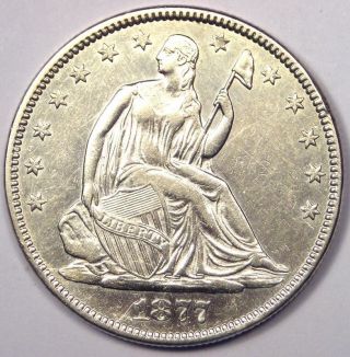 1877 Seated Liberty Half Dollar 50c - Sharp Details - Luster - Rare Coin