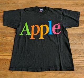 Vintage 80s 90s Apple Computers Rainbow Spellout Shirt Single Stitch Rare Large