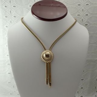 Vintage Coro Pegasus Gold Tone Snake Chain Sliding Bolo Necklace Pendant