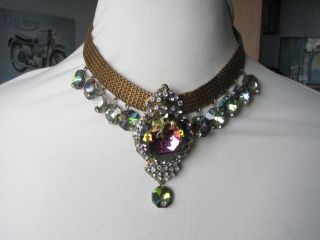 Vintage Spectacular Choker Necklace Bi Colour Glass & Diamante 1960s