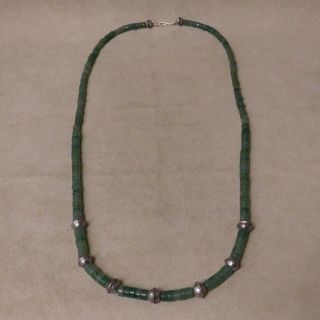 Aventurine And Sterling Vintage Silver Bead Necklace