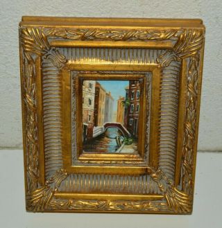 Vintage High End Hand Painted Small Ornate Framed Painting Venice Italy Rare