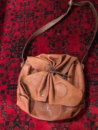 Vintage 70s Carlos Falchi Brown Leather Buffalo Butterfly Bag Purse