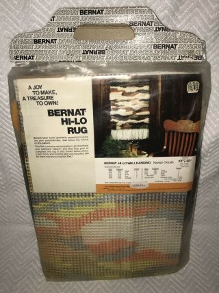 Vintage 1976 Bernat Latch Hook Kit Wall Hanging Hi - Lo Rug Clouds 22x30