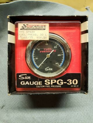 Vintage Nos Sun Fuel Pressure Gauge Spg - 30.  Gasser,  Drag,  Day 2,  Muscle Car