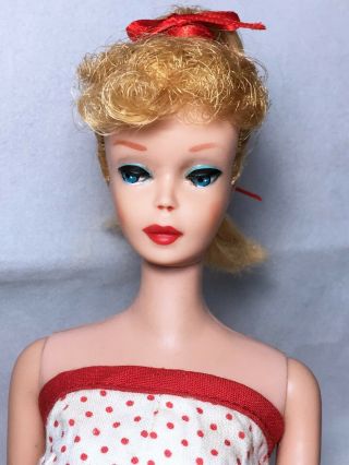 Vintage Blonde Ponytail Barbie 5 ? In Red Polka - Dot Dress N Red Open Toe Heels