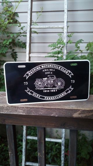 Vintage Reading Motorcycle Club Metal License Plate 73 Oley Pennsylvania Ama