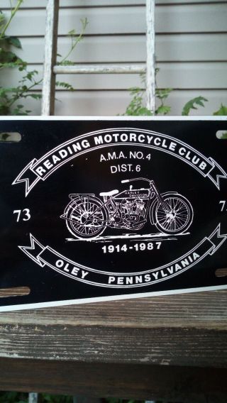 Vintage Reading Motorcycle Club Metal License Plate 73 Oley Pennsylvania AMA 2
