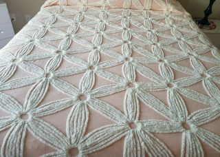 Vintage Chenille Bedspread 102 " X 93 " Huge Pom Poms