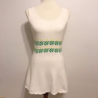 Vintage 1970’s Gennis Knit Floral Tennis Sleeveless Mini Dress Size Xs - S