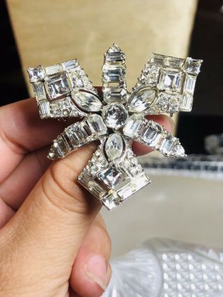 Vtg Bogoff Pin Brooch Emerald Crystal Rhinestone Rhodium Star Art Deco