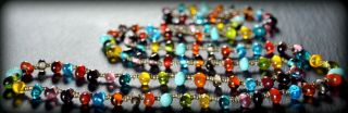40 " Vintage Harlequin Glass Teardrop Bead Extra Long Colorful Flapper Necklace
