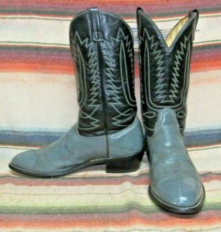 Mens Vintage Mason Gray / Black Leather Cowboy Boots 12 D Good