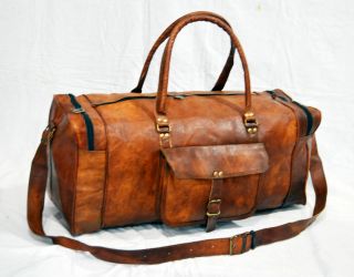 Vintage Leather Messenger Brown Goat Hide Luggage Travel Bag Briefcase14