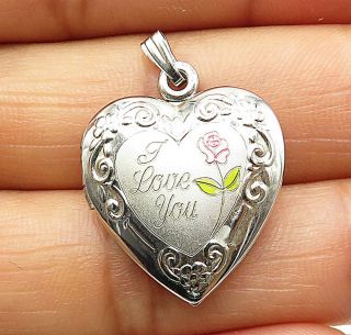 925 Silver - I Love You Engraved Heart Shaped Locket Pendant (opens) - P6414