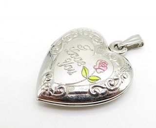 925 Silver - I Love You Engraved Heart Shaped Locket Pendant (OPENS) - P6414 2