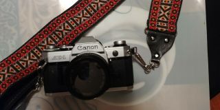 Canon Ae - 1 Camera 35 Mm,  50mm Lens 1:8 With Vintage Strap