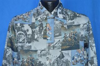 Vintage 70s Mickey Mouse American Revolutionary War Usa Polyester Disco Shirt M