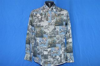 vintage 70s MICKEY MOUSE AMERICAN REVOLUTIONARY WAR USA POLYESTER DISCO SHIRT M 2