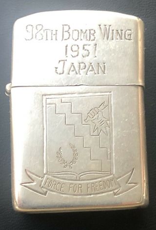 Vintage Korean War Arm Air Force 98th Bomb Wing 950 Silver Zippo Lighter W/ Map