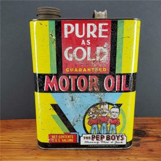 Vintage 2 Gallon Pep Boys Pure As Gold Motor Oil Metal Can Butler,  Pa