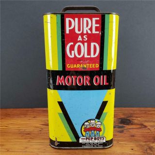 Vintage 2 GALLON PEP BOYS pure as gold MOTOR OIL METAL CAN Butler,  PA 2
