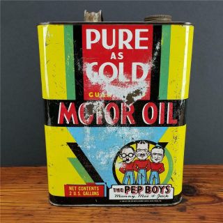 Vintage 2 GALLON PEP BOYS pure as gold MOTOR OIL METAL CAN Butler,  PA 3