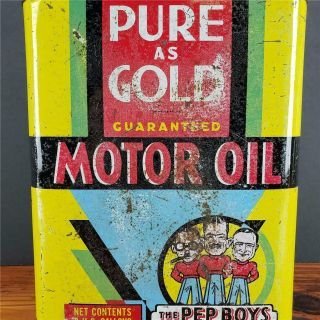 Vintage 2 GALLON PEP BOYS pure as gold MOTOR OIL METAL CAN Butler,  PA 5