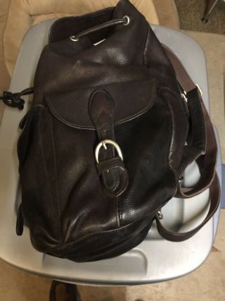 Vintage LONDON FOG Brown Distressed Leather Backpack Rucksack w/ Buckle Straps 2